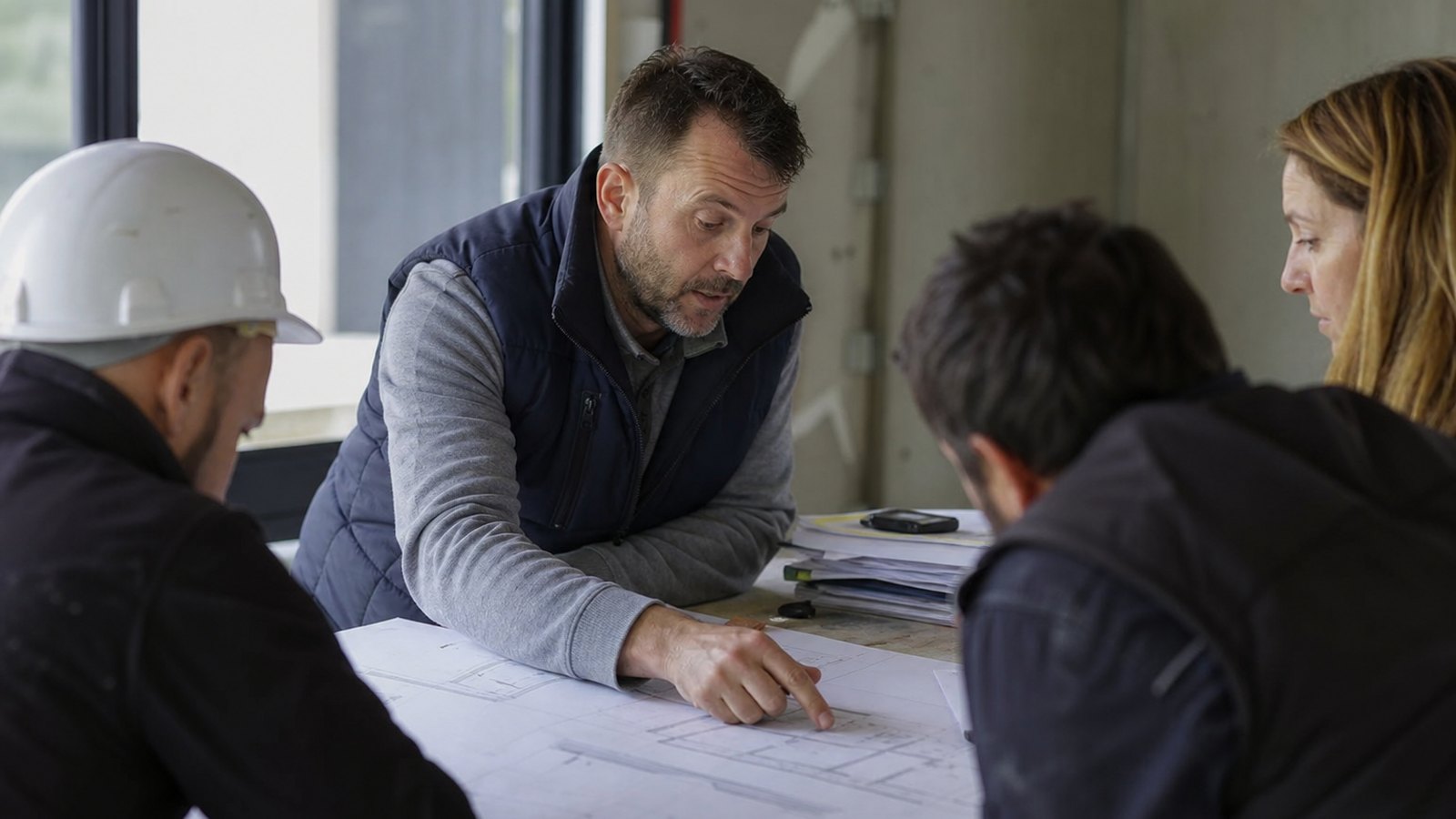 Maître d'ouvrage échangeant sur un chantier de construction