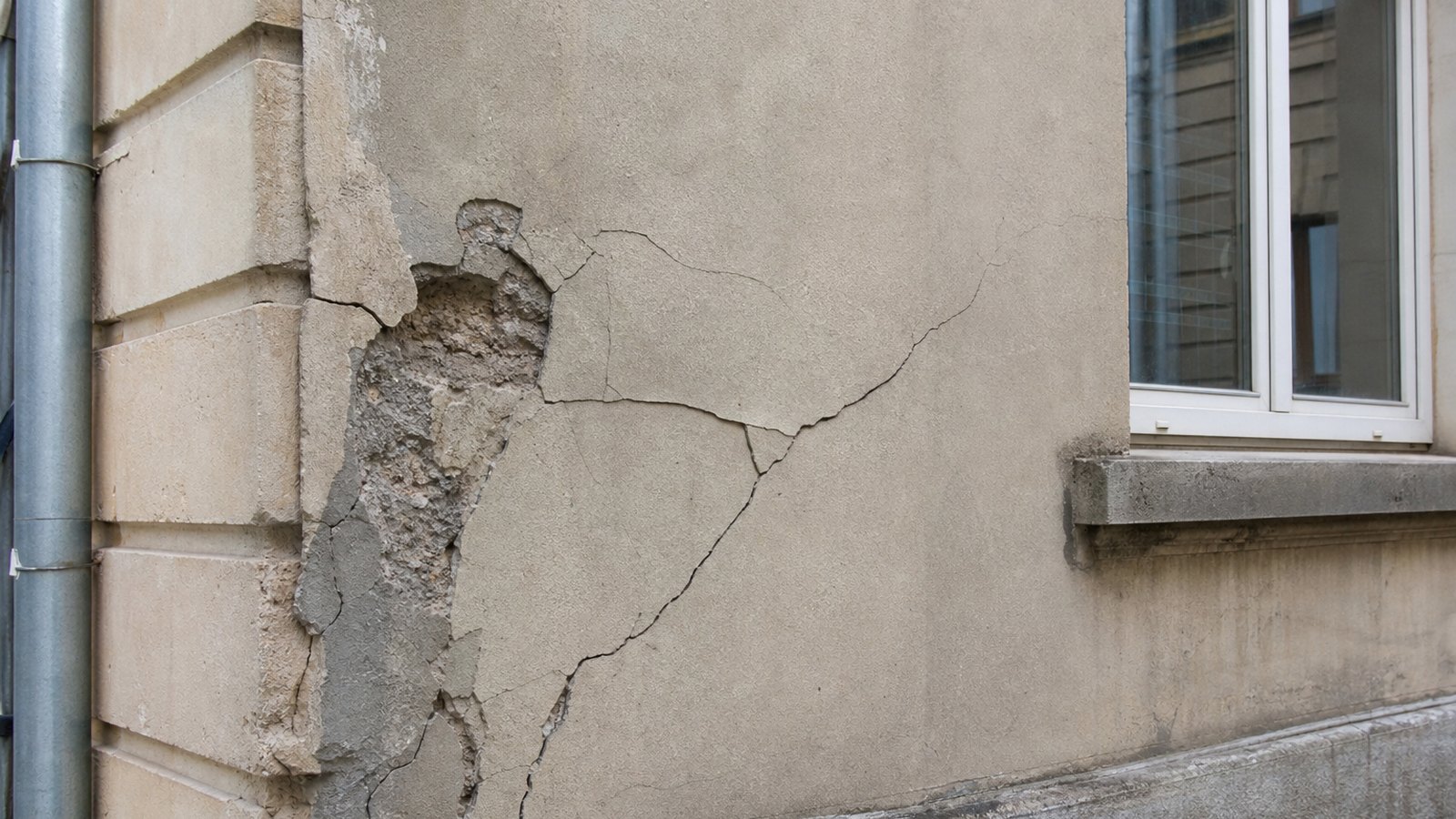 Fissure structurelle sur le mur d'un bâtiment
